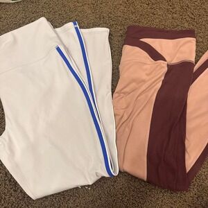 white and blue striped leggings and pink and maroon bundle no pockets soft